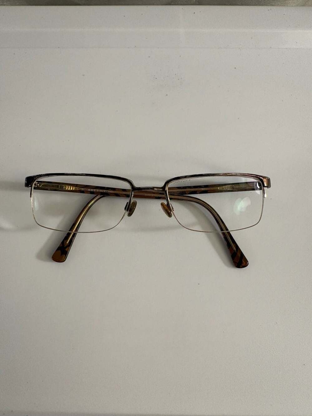 Burberry Brown Metal Rectangle Half Rim Frame Eyeglasses B1006